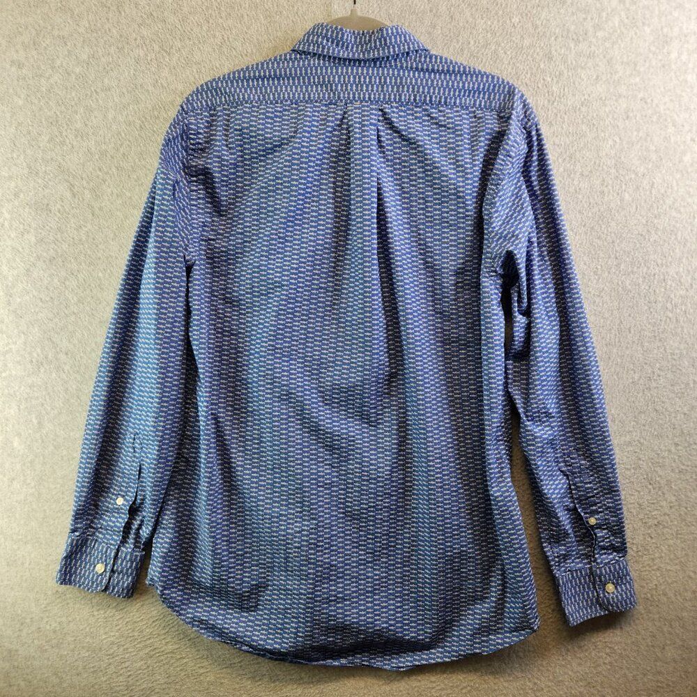 Vineyard Vines Shirt Mens M Blue Fish Bone Print Slim Fit Murray Resortwear - Picture 5 of 13